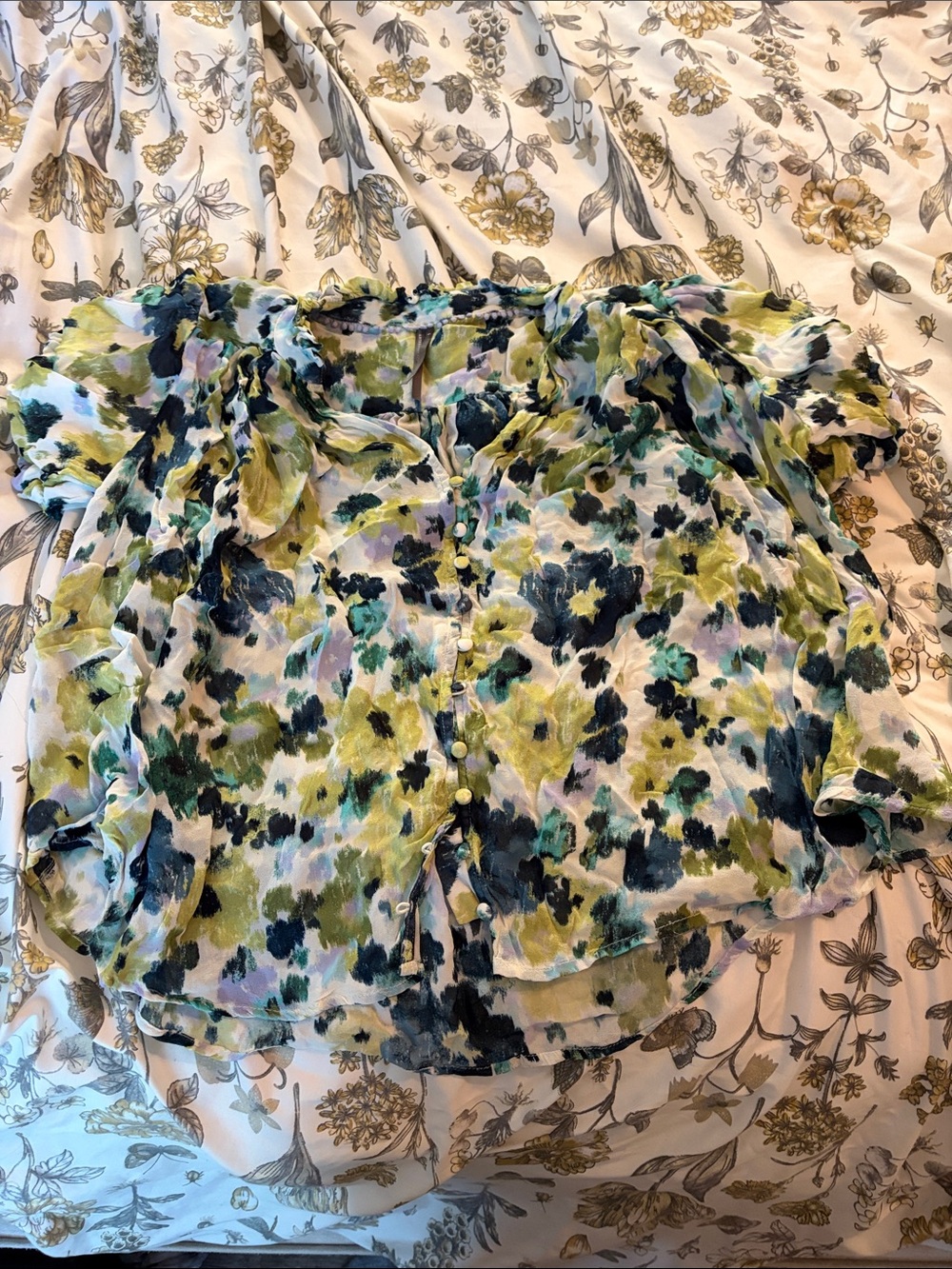 Anthropology Women's Floral Print Shirt - Green Multi